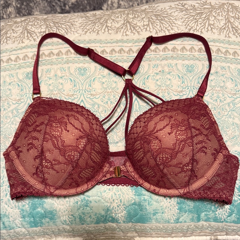 Victoria Secret Bombshell super push up Lace Women's Bra in Burgundy